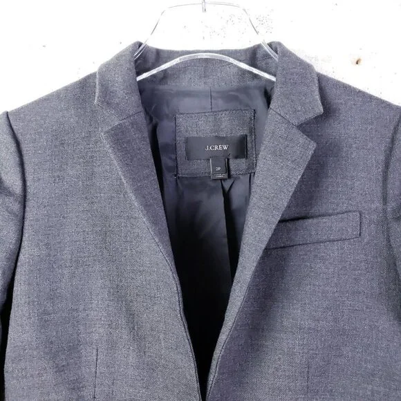 J. Crew Womens 2 Petite Regent Blazer Charcoal Gray Wool B0327 One Button‎ - Picture 4 of 9